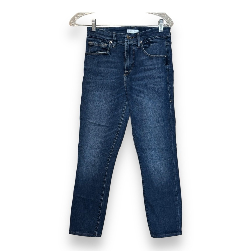 Good‎ American Size 2/26 Good Legs Straight Leg Jeans Blue Mid Rise Stretch